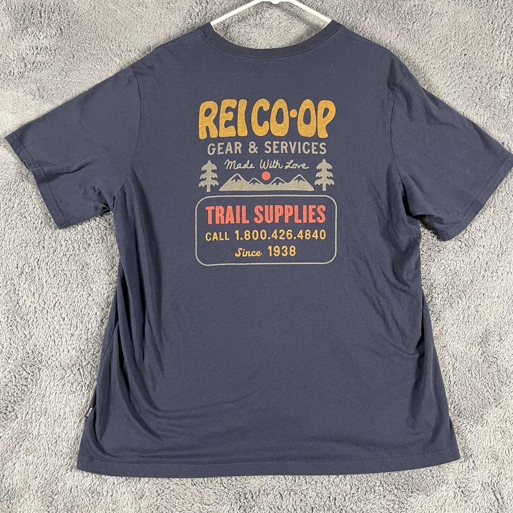 Vintage REI Co-op T-Shirt Adult XL Blue Gear & Service Trail Supplies 90s USA